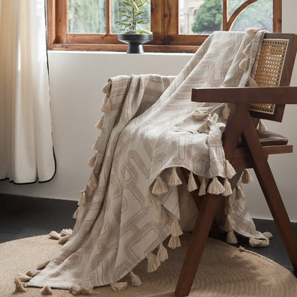 Geometric Pattern Jacquard Cotton Linen Blanket - image 2