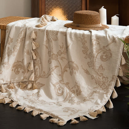 Elegant Floral Jacquard Cotton Linen Blanket - image 3