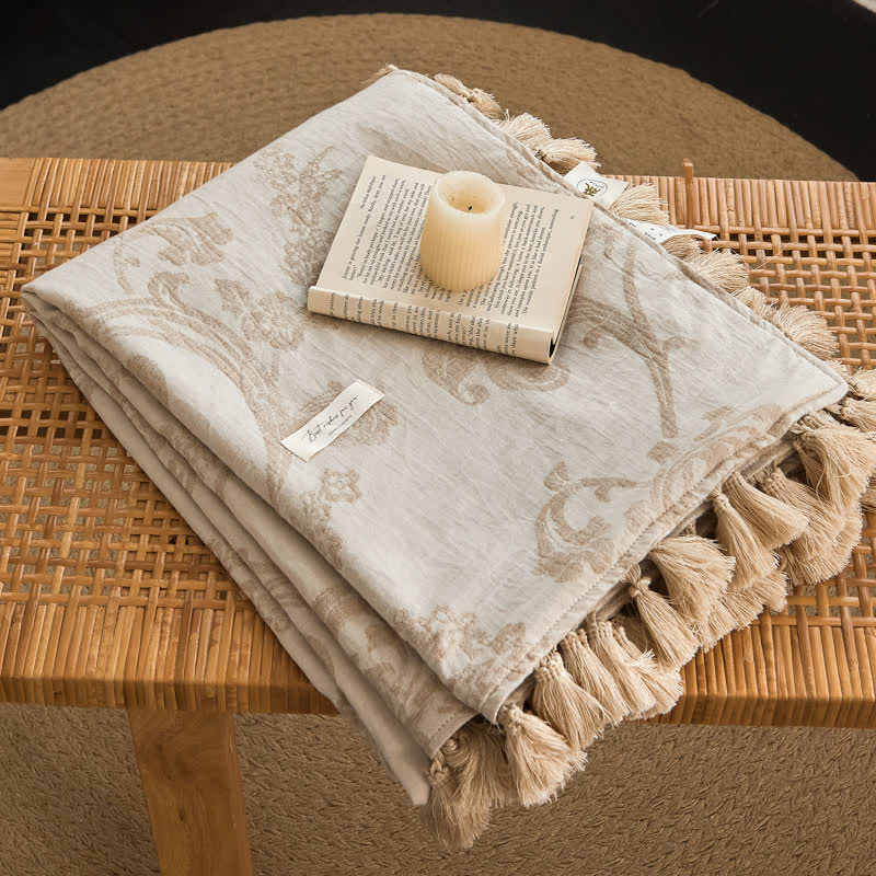 Elegant Floral Jacquard Cotton Linen Blanket - image 1