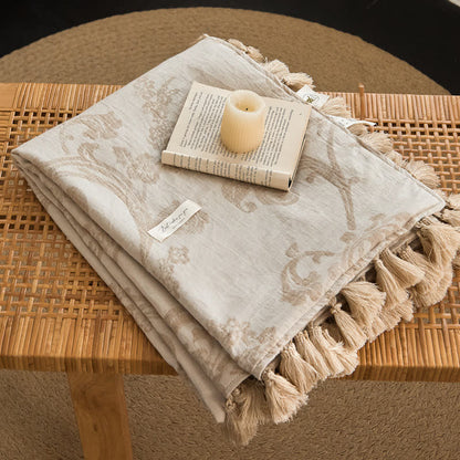 Elegant Floral Jacquard Cotton Linen Blanket - image 1