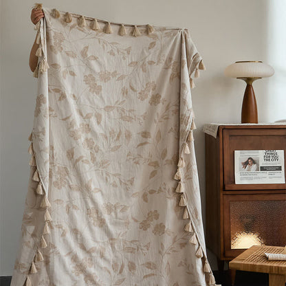 Floral Leaf Jacquard Cotton Linen Blanket - image 1