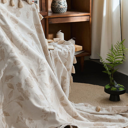Floral Leaf Jacquard Cotton Linen Blanket - image 7