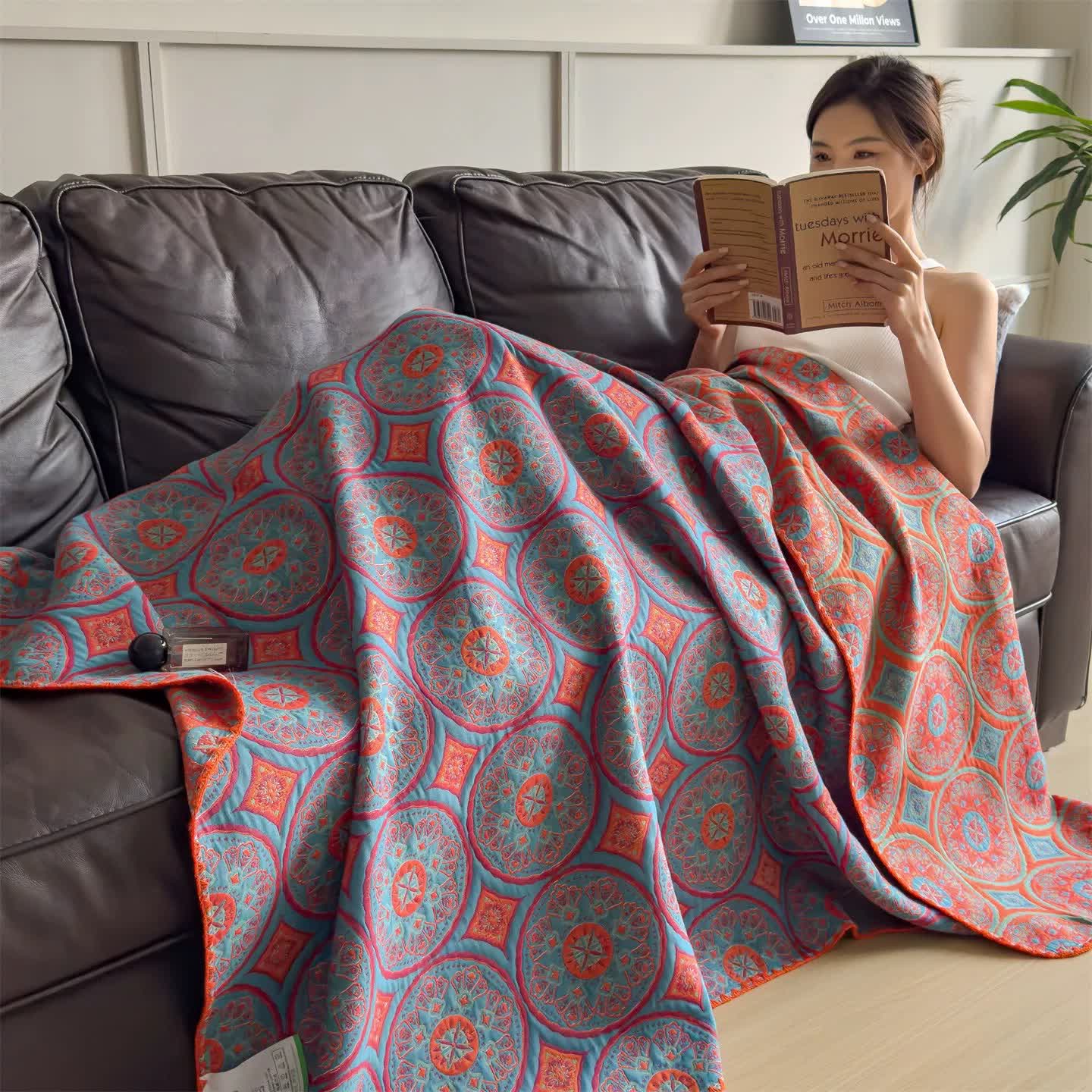 Vintage Bohemian Cotton 3-Layer Gauze Quilt - image 3