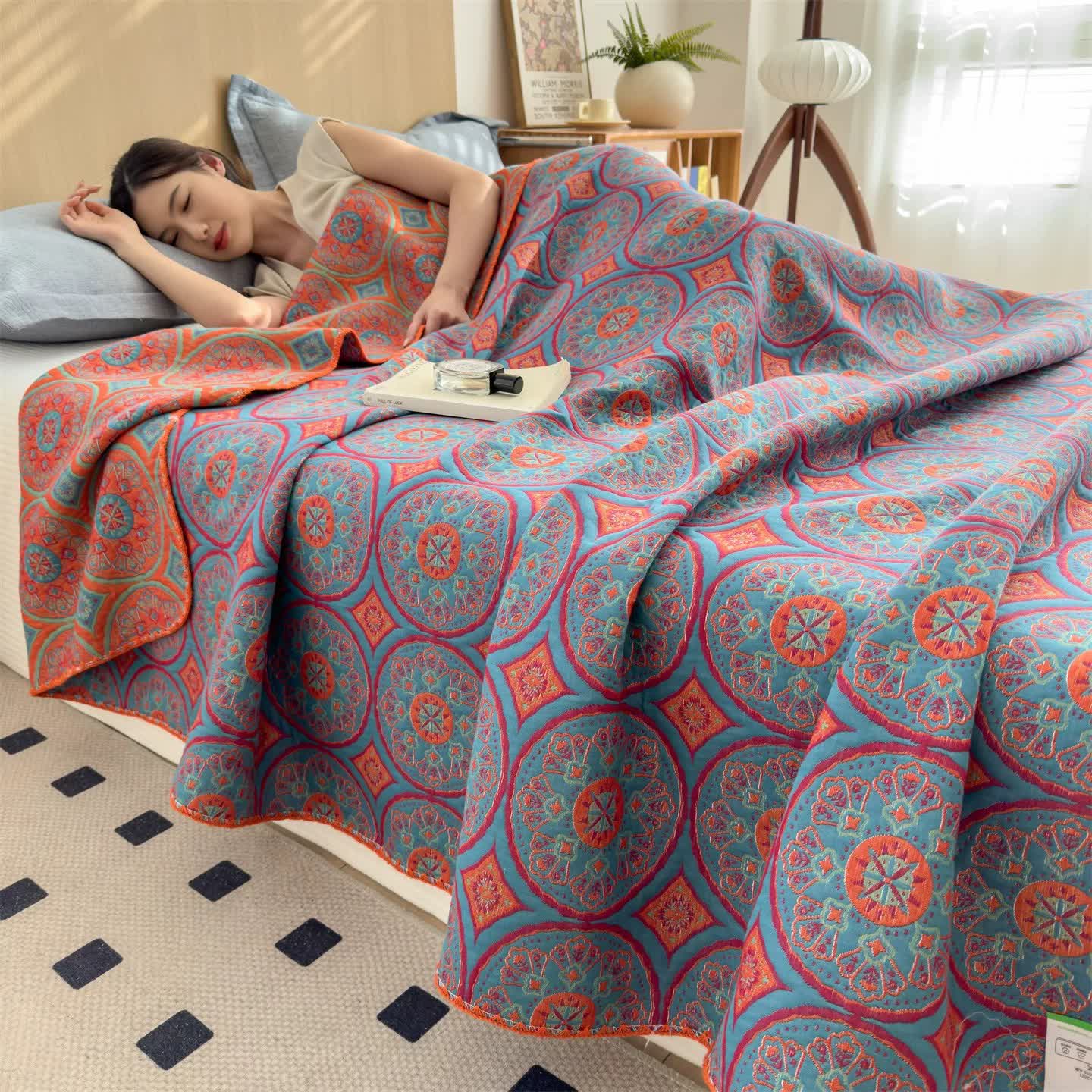 Vintage Bohemian Cotton 3-Layer Gauze Quilt - image 2