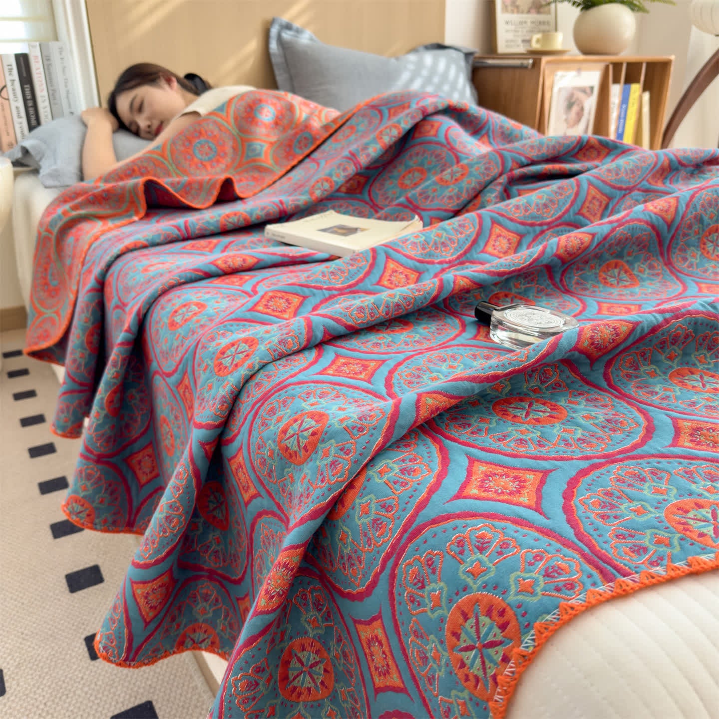 Vintage Bohemian Cotton 3-Layer Gauze Quilt - Queen - image 0