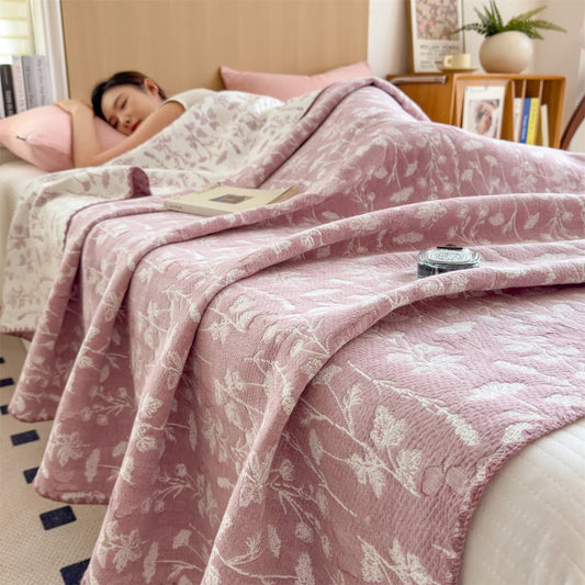 Cottagecore Aesthetic Cotton 3-Layer Gauze Quilt - Pink - Queen - image 0
