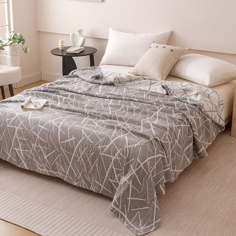 Modern Geometric Jacquard Cotton Gauze Quilt - Gray - Queen - image 1
