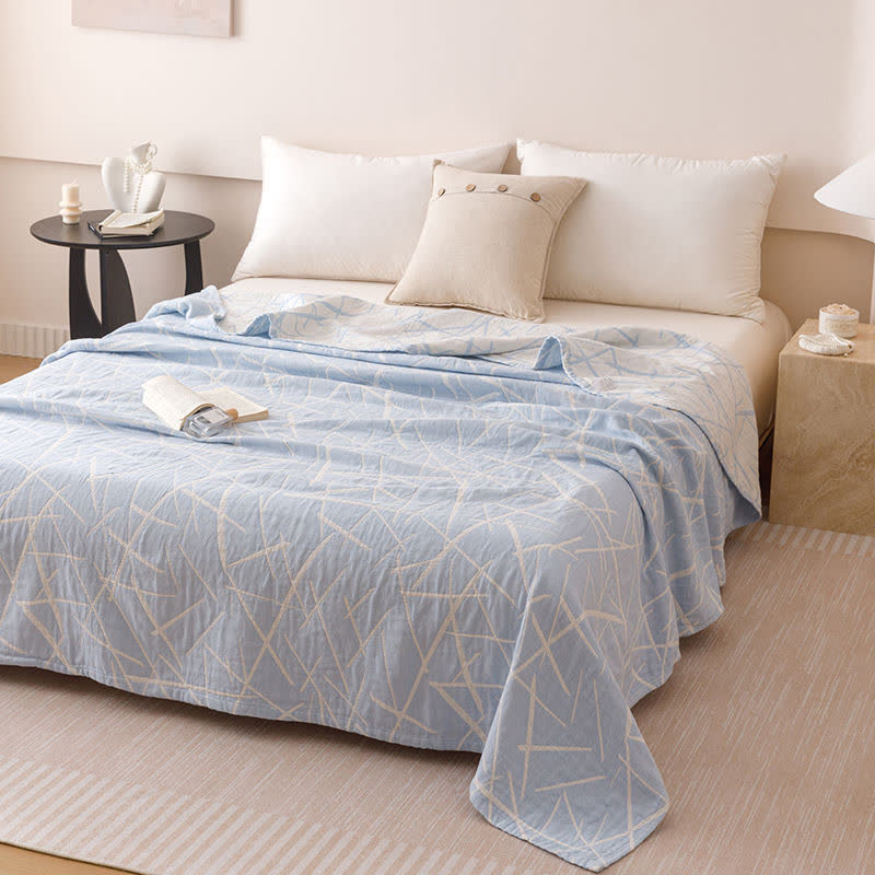 Modern Geometric Jacquard Cotton Gauze Quilt - Blue - Queen - image 3