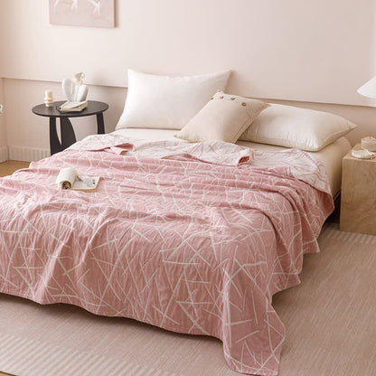 Modern Geometric Jacquard Cotton Gauze Quilt - Pink - Queen - image 0