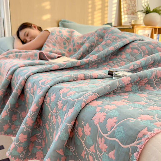 Elegant Botanical Jacquard Cotton Gauze Quilt - Queen - image 0