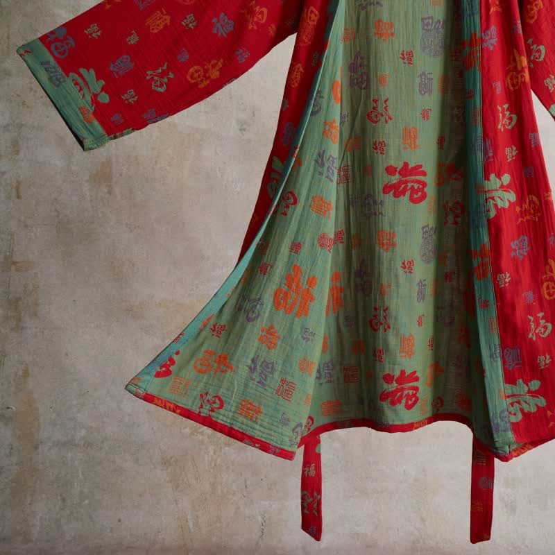 Auspicious Pattern Cotton Gauze Kimono Robe - image 3