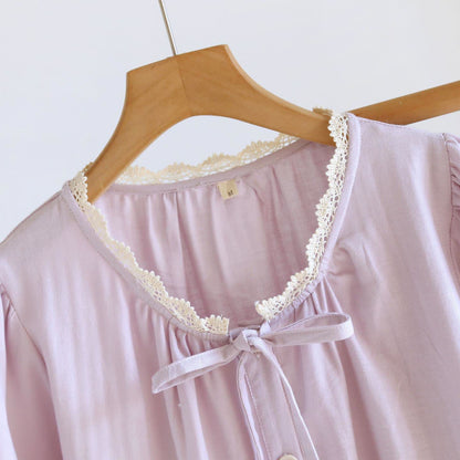 Solid Color Lace-trimmed Short Pajama Set - image 7