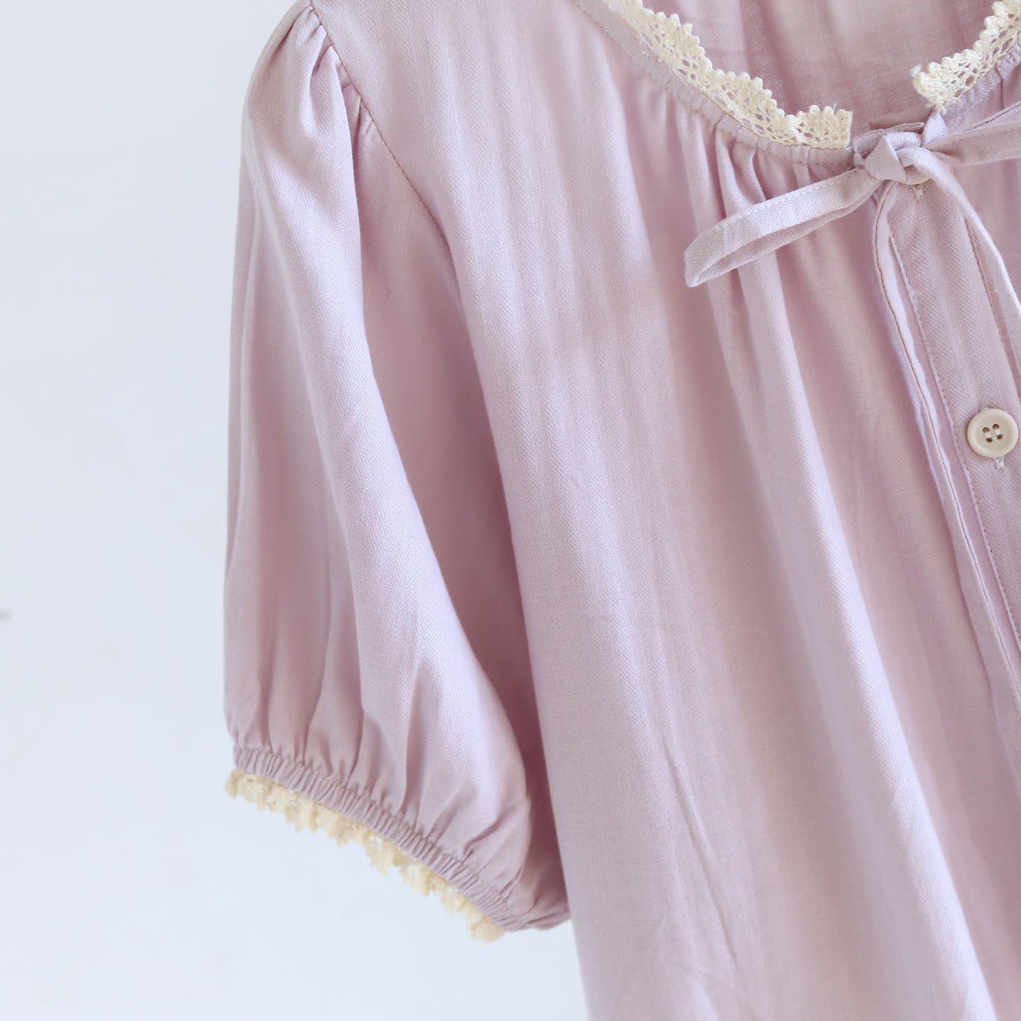 Solid Color Lace-trimmed Short Pajama Set - image 10