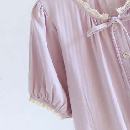 Solid Color Lace-trimmed Short Pajama Set - image 10