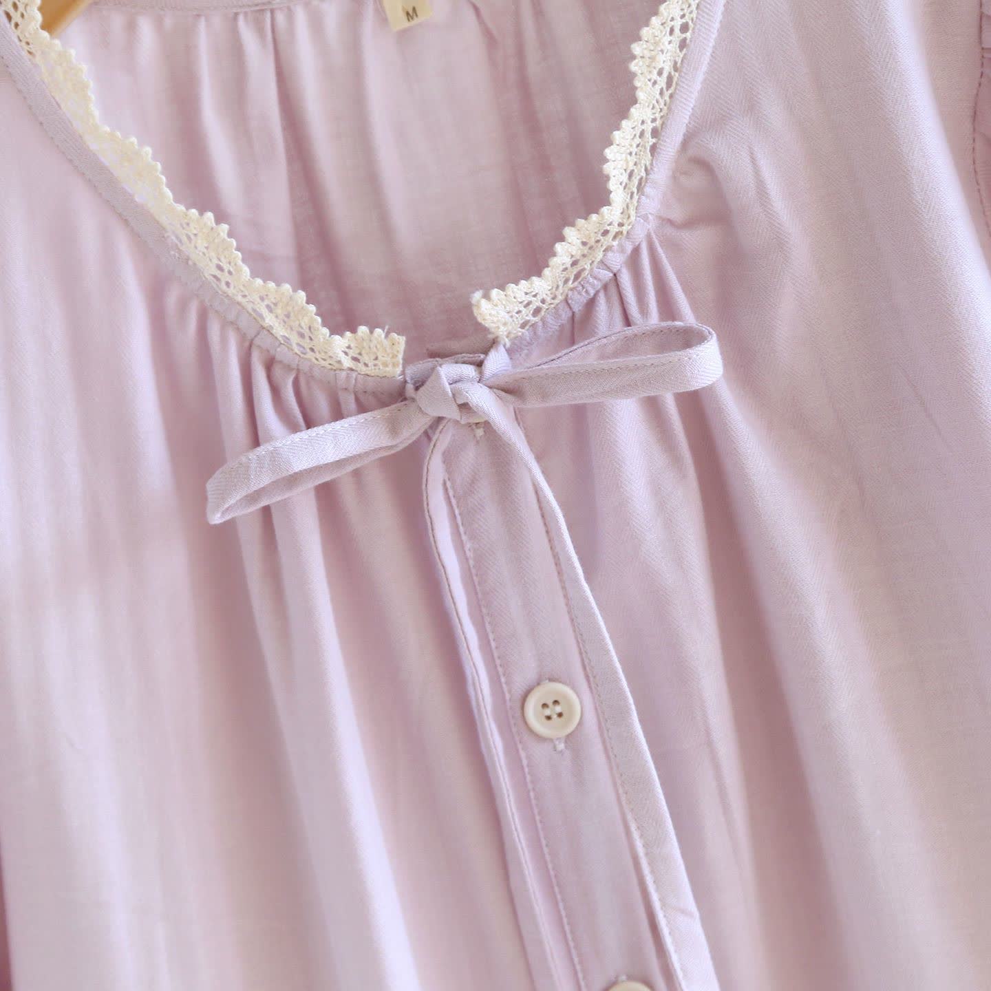 Solid Color Lace-trimmed Short Pajama Set - image 9