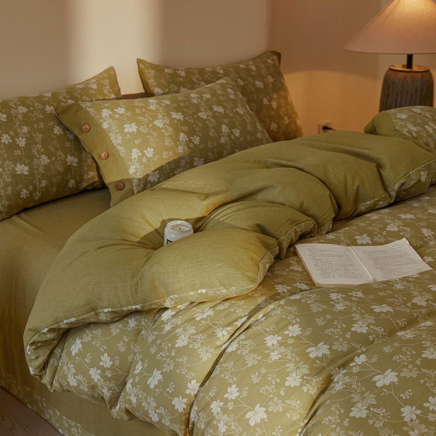 Botanical Floral Cotton Double Gauze Bedding Set(4PCS) - King - image 0