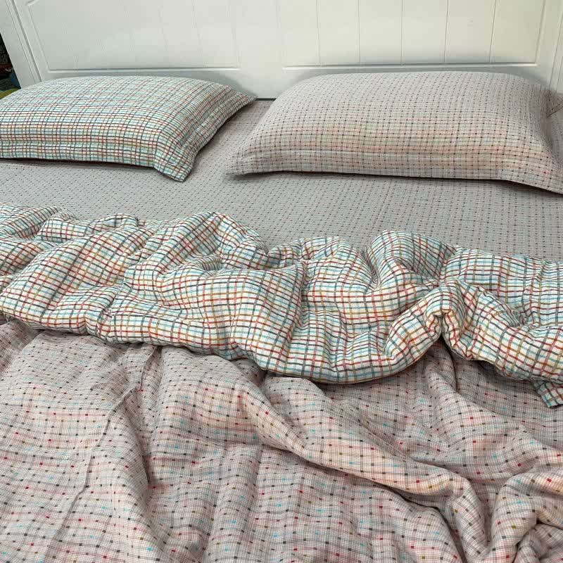 Colorful Check & Dot Cotton Gauze Bedding Set(4PCS) - image 2