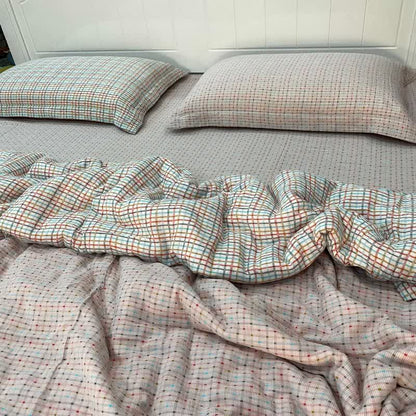 Colorful Check & Dot Cotton Gauze Bedding Set(4PCS) - image 2