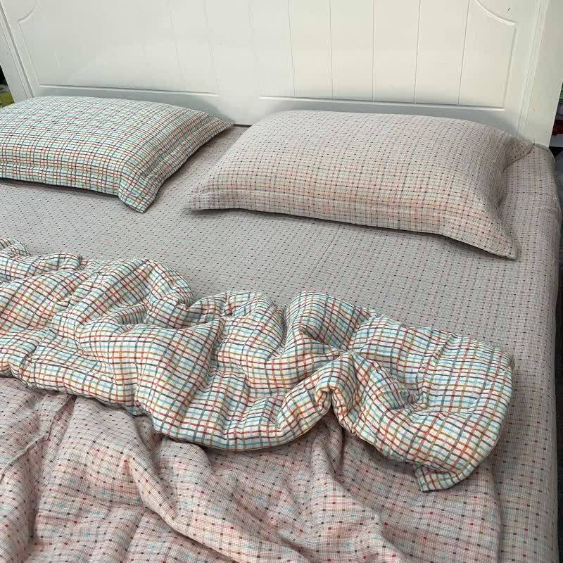 Colorful Check & Dot Cotton Gauze Bedding Set(4PCS) - image 1