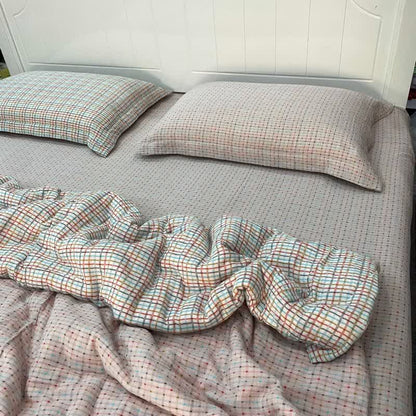 Colorful Check & Dot Cotton Gauze Bedding Set(4PCS) - image 1