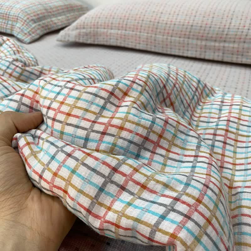 Colorful Check & Dot Cotton Gauze Bedding Set(4PCS) - image 4