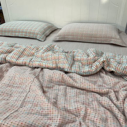 Colorful Check & Dot Cotton Gauze Bedding Set(4PCS) - King - image 0