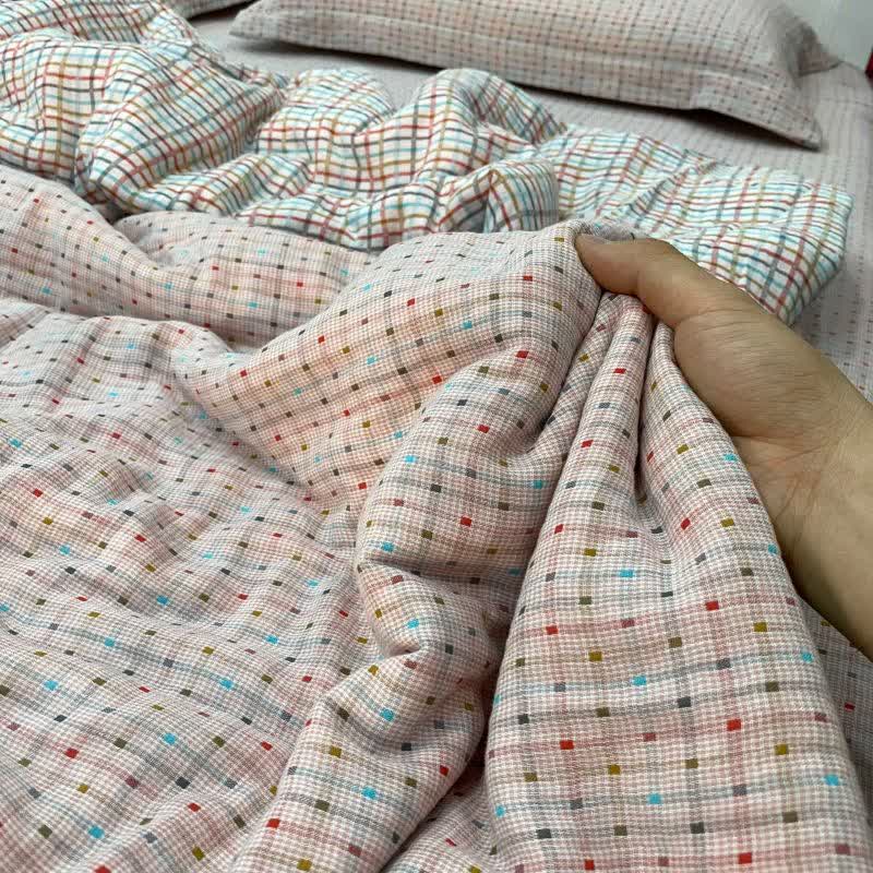 Colorful Check & Dot Cotton Gauze Bedding Set(4PCS) - image 3