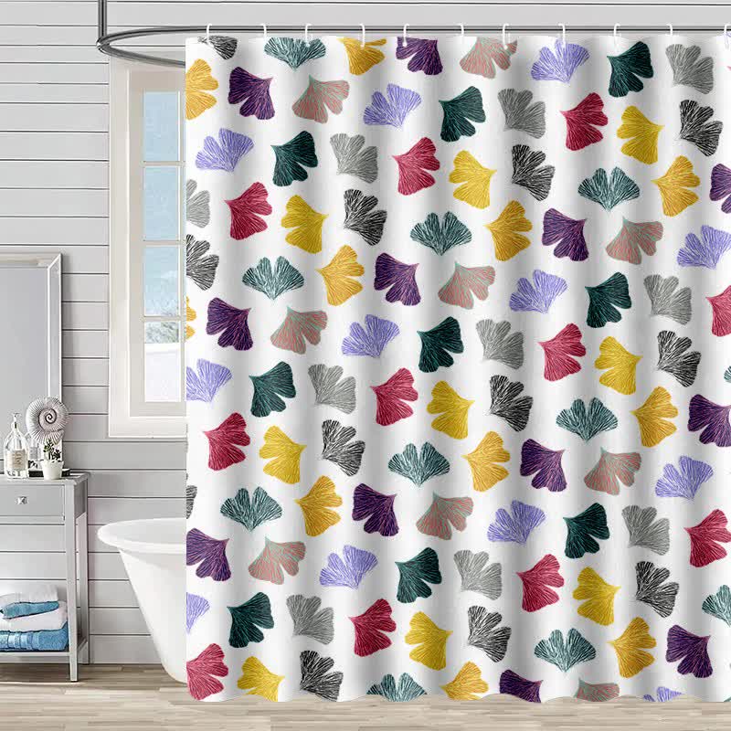 Colorful Ginkgo Leaf Print Shower Curtain - White - 90"W x 71"L - image 2