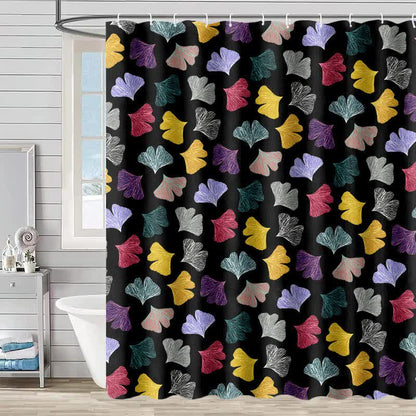 Colorful Ginkgo Leaf Print Shower Curtain - Black - 90"W x 71"L - image 6
