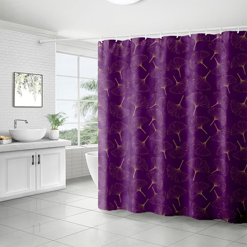 Line Art Ginkgo Leaf Print Shower Curtain - image 3