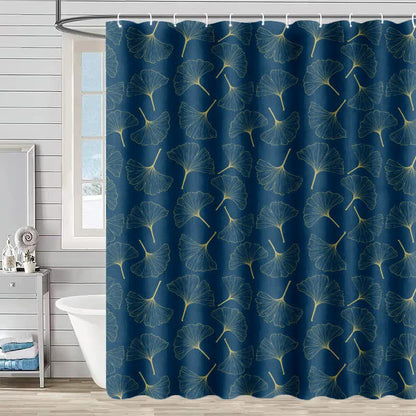 Line Art Ginkgo Leaf Print Shower Curtain - Blue - 90"W x 71"L - image 4