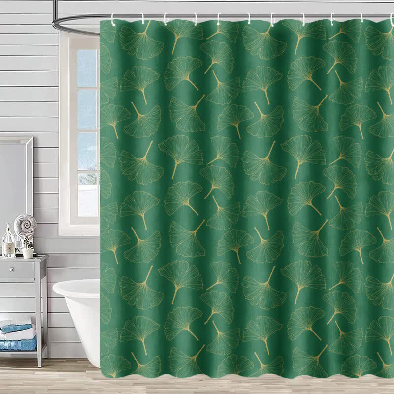 Line Art Ginkgo Leaf Print Shower Curtain - Green - 90"W x 71"L - image 0