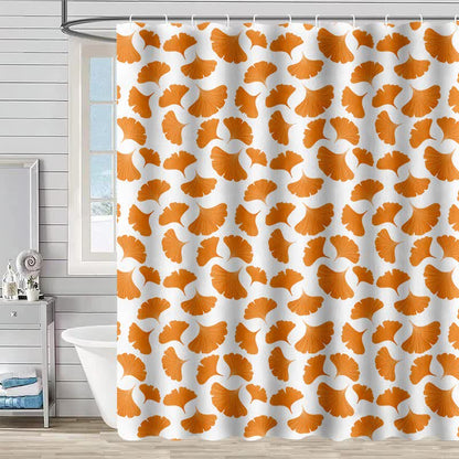 Orange Ginkgo Leaf Print Shower Curtain - White - 90"W x 71"L - image 6