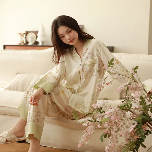 Pastoral Floral Long Sleeve Loungewear Set - Beige - XXL - image 0