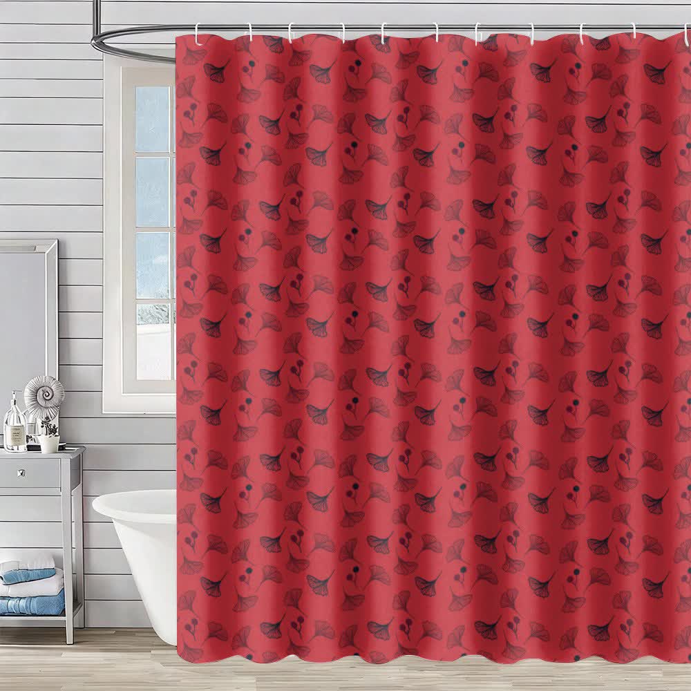 Country Ginkgo Leaf Print Shower Curtain - Red & Black - 90"W x 71"L - image 2