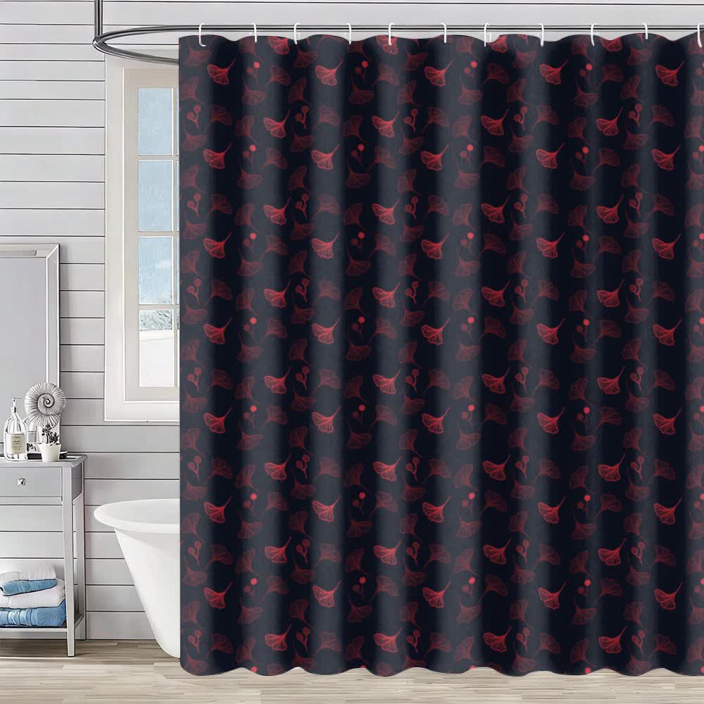 Country Ginkgo Leaf Print Shower Curtain - Black & Red - 90"W x 71"L - image 0