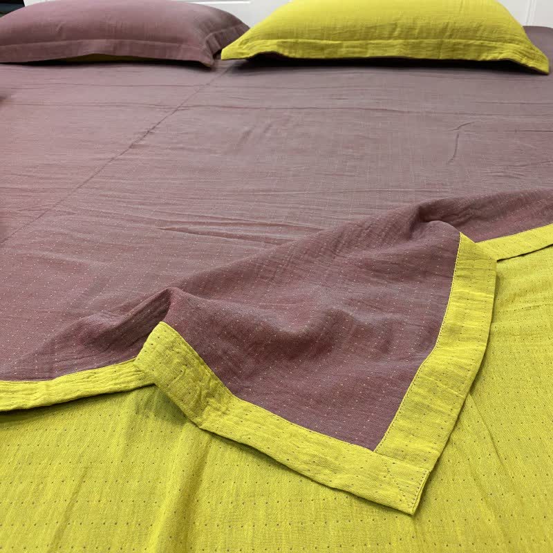 Minimal Dot Cotton Double Gauze Bedspread - Dark Purple & Green - 2PCS Pillowcases - 19" x 29" - image 8