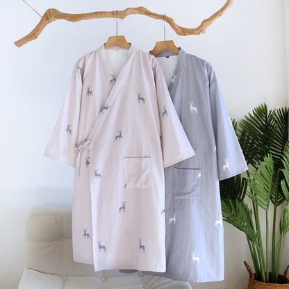 Couple Deer Cotton Gauze Kimono Bathrobe - image 0
