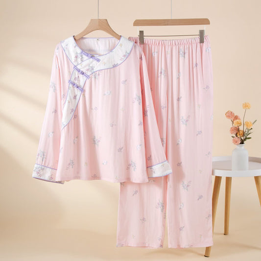 Country Floral Contrast Trim Pajama Set - Pink - XL - image 0