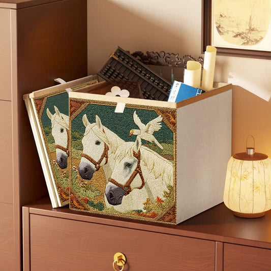Vintage Horse & Bird Foldable Storage Bag - Green - 13'' W X 13'' L X 15'' H - image 0
