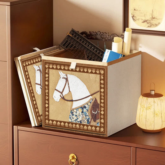 Vintage Horse Print Fabric Storage Basket - Khaki - 13'' W X 13'' L X 15'' H - image 0