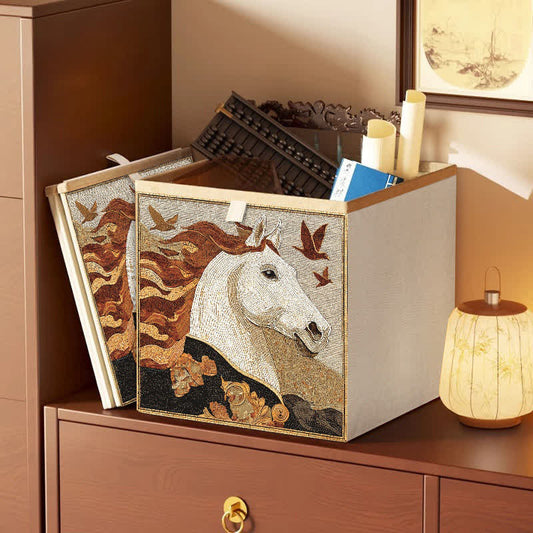 Retro Horse Bird Fabric Storage Basket - Khaki - 13'' W X 13'' L X 15'' H - image 0