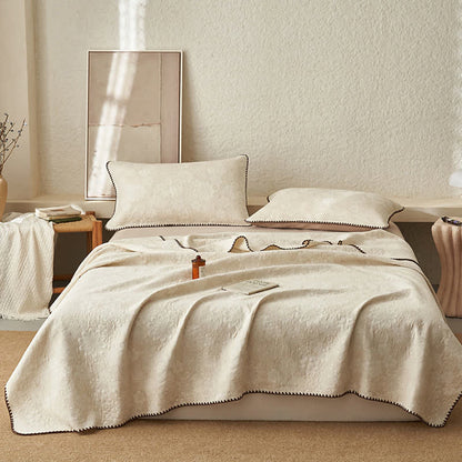 Textured Floral Cotton Linen Quilt - Quilt with 2PCS Pillowcases - King - image 0