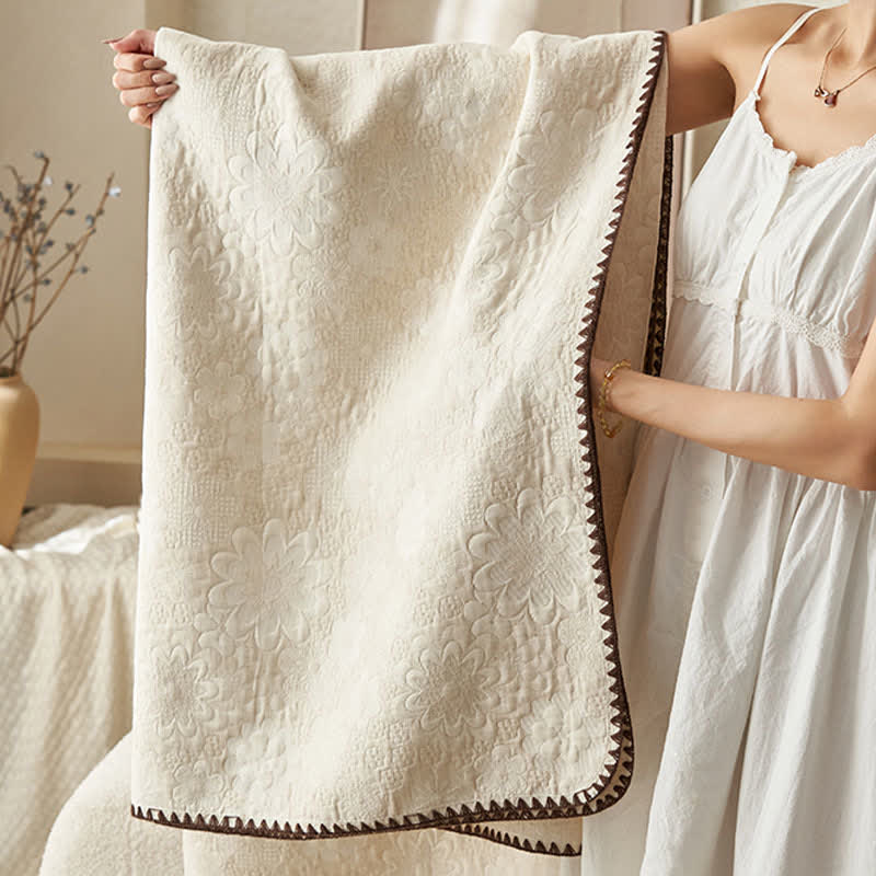 Textured Floral Cotton Linen Quilt - image 11