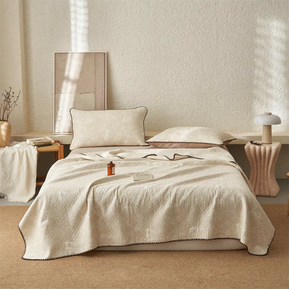 Textured Rabbit Cotton Linen Quilt - Quilt with 2PCS Pillowcases - King - image 0