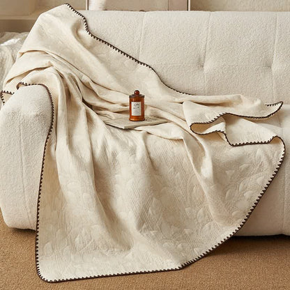 Textured Leaf Cotton Linen Quilt - image 1