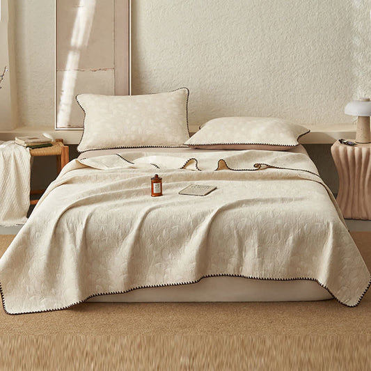 Textured Leaf Cotton Linen Quilt - Quilt with 2PCS Pillowcases - King - image 0