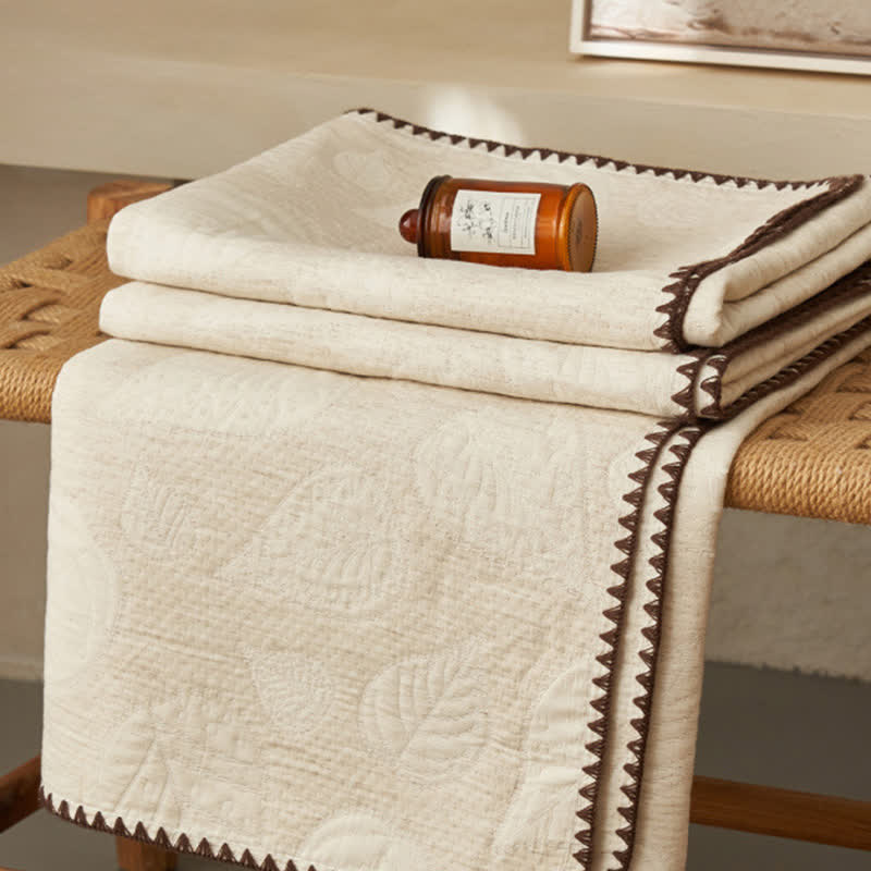 Textured Botanical Leaf Cotton Linen Quilt - image 2