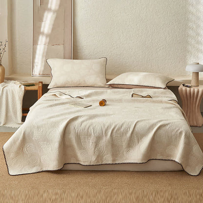 Textured Botanical Leaf Cotton Linen Quilt - Quilt with 2PCS Pillowcases - King - image 0