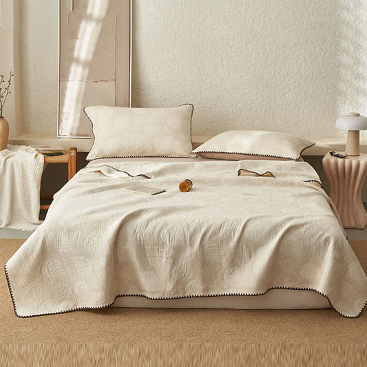 Textured Botanical Leaf Cotton Linen Quilt - Quilt with 2PCS Pillowcases - King - image 0